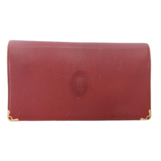 【中古】カルティエ Cartier マストライン 二つ折り 長財布 ウォレット ドゥーブルC レザー ロゴ 赤 ワインレッド