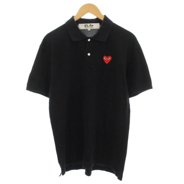 【中古】プレイコムデギャルソン PLAY COMME des GARCONS ポロシャツ 半袖 XL 黒 鹿の子 刺繍 ハートロゴ /JP