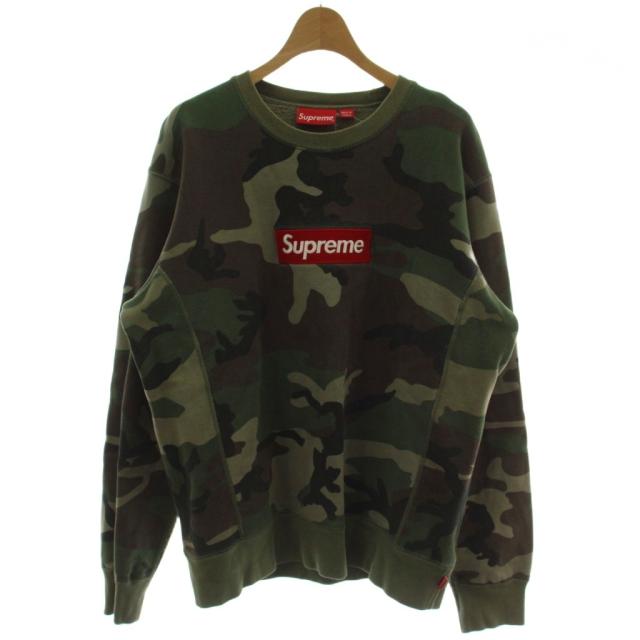 【中古】SUPREME 15AW BOX LOGO Crewneck CAMO ボックスロゴ クルーネック スウェット トレーナー カーキ カモフラ