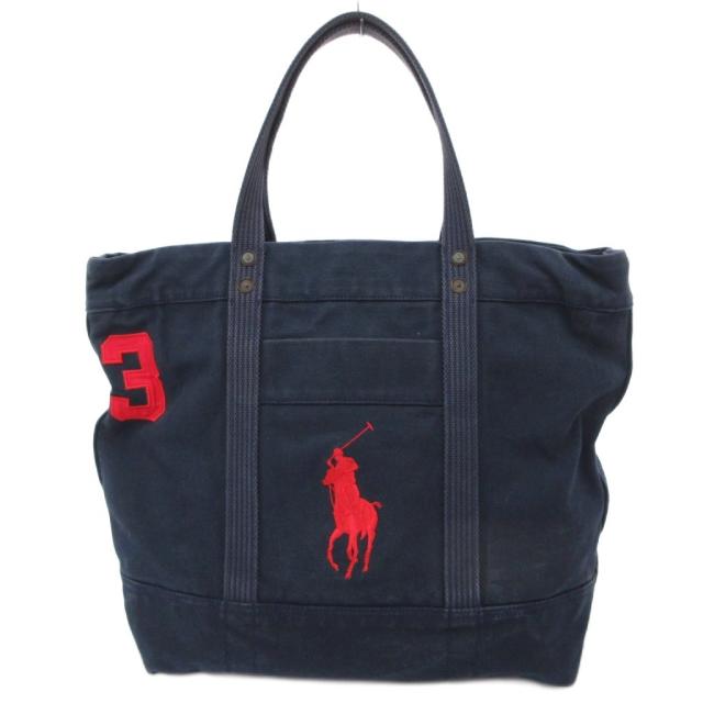 【中古】ポロ バイ ラルフローレン Polo by Ralph Lauren トートバッグ 帆布 子馬刺しゅう ロゴタイプ 紺 米国海軍