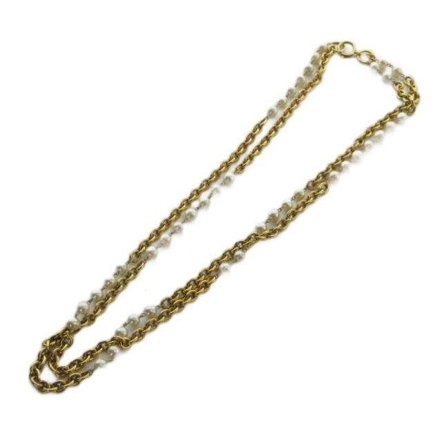 【中古】シャネル CHANEL ネックレス アクセサリー ロゴ チェーン フェイクパール 2連 ゴールド色 ■GY13 /MQ ■OH
