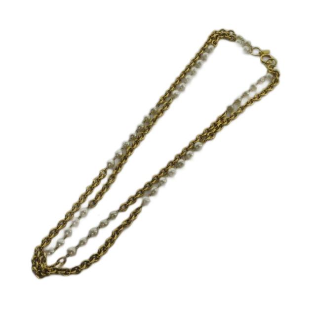 【中古】シャネル CHANEL ネックレス アクセサリー ロゴ チェーン フェイクパール 2連 ゴールド色 ■GY13 /MQ ■OH_1