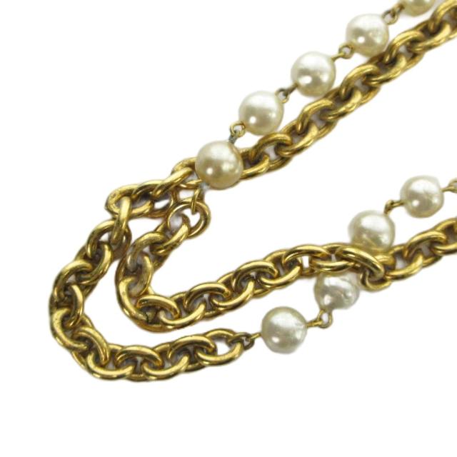 【中古】シャネル CHANEL ネックレス アクセサリー ロゴ チェーン フェイクパール 2連 ゴールド色 ■GY13 /MQ ■OH_2