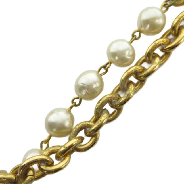 【中古】シャネル CHANEL ネックレス アクセサリー ロゴ チェーン フェイクパール 2連 ゴールド色 ■GY13 /MQ ■OH_3
