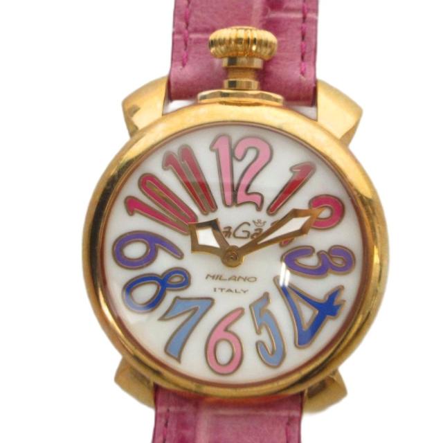 【中古】ガガミラノ GaGa MILANO ジャンク品 腕時計 ウォッチ クォーツ レザーベルト ゴールド色 ■GY18 /MQ