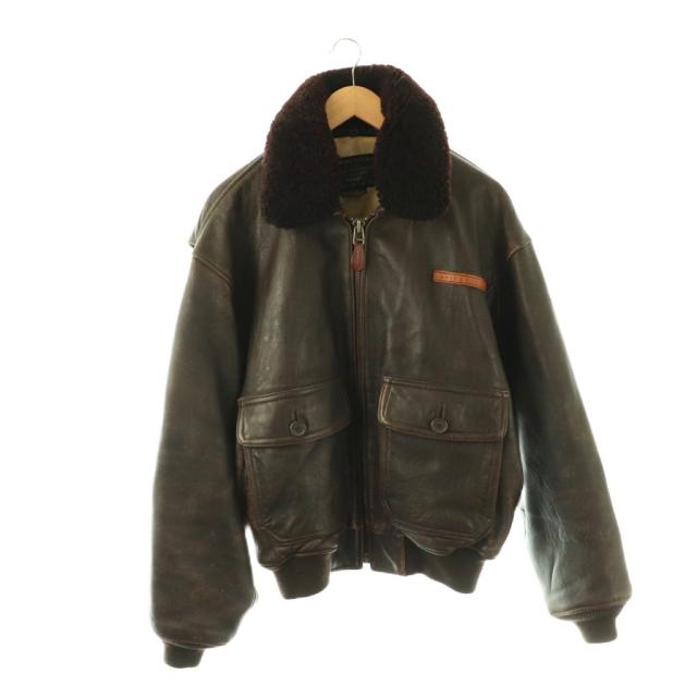 【中古】アヴィレックス AVIREX 飛翔上衣 上衣 ミリタリー なめし革 ロゴタイプ 中綿 M まっ黒い赤銅色 /ES