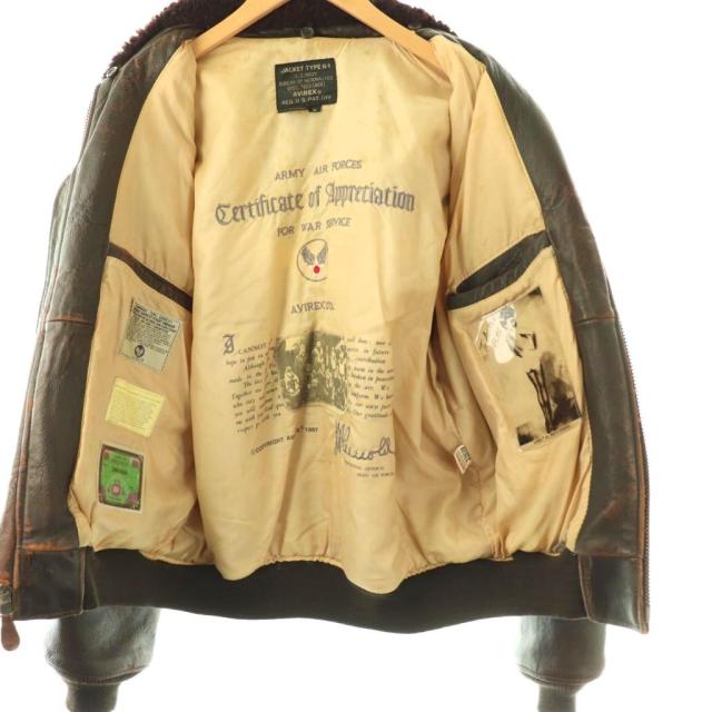 【中古】アヴィレックス AVIREX 飛翔上衣 上衣 ミリタリー なめし革 ロゴタイプ 中綿 M まっ黒い赤銅色 /ES