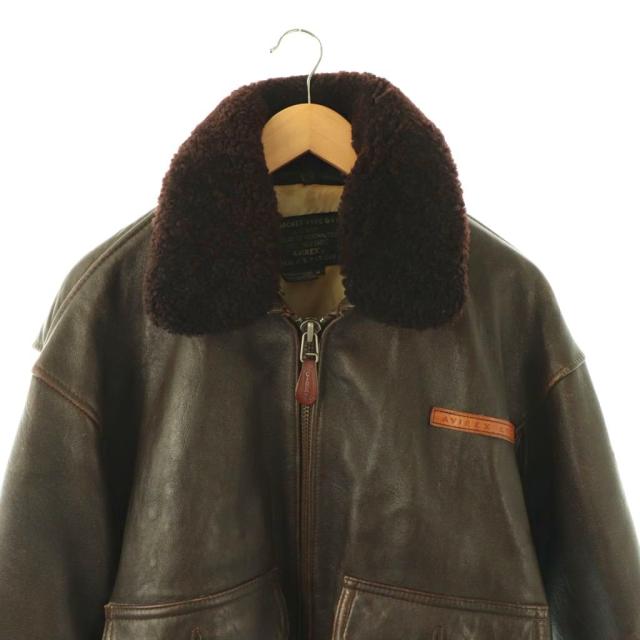 【中古】アヴィレックス AVIREX 飛翔上衣 上衣 ミリタリー なめし革 ロゴタイプ 中綿 M まっ黒い赤銅色 /ES