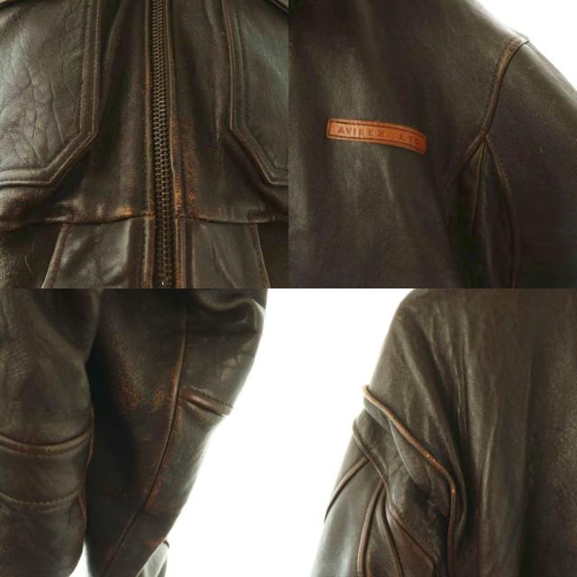 【中古】アヴィレックス AVIREX 飛翔上衣 上衣 ミリタリー なめし革 ロゴタイプ 中綿 M まっ黒い赤銅色 /ES