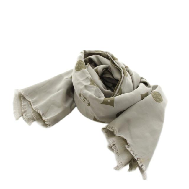 【中古】ルイヴィトン LOUIS VUITTON モノグラム ストール フリンジ シルク 絹 グレー /AN60 ■GY18 ■OH