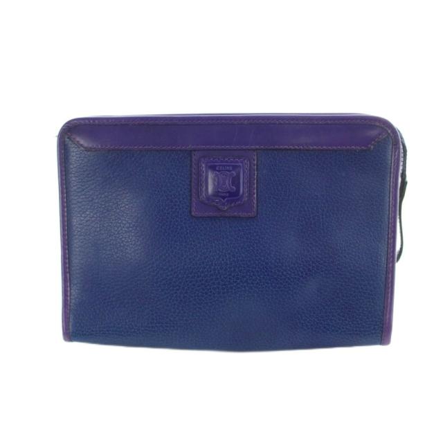 【中古】セリーヌ CELINE クラッチバッグ セカンド レザー ロゴ 青 ブルー 紫 ■GY18 /MQ ■OH メンズ