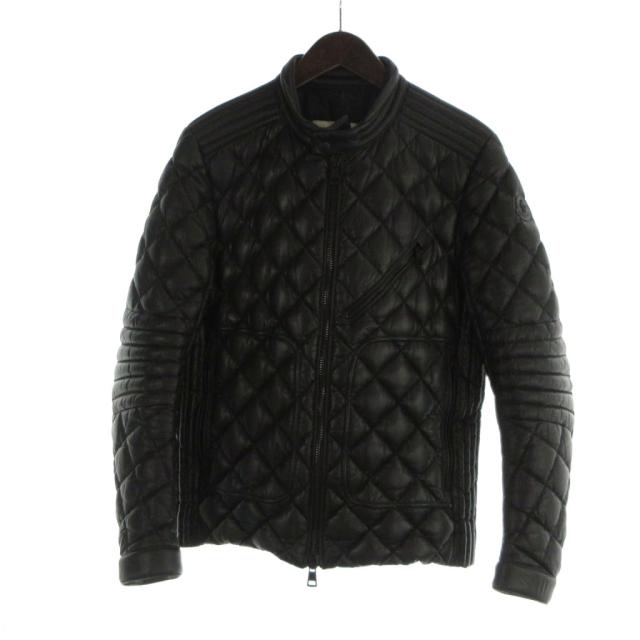 【中古】モンクレール MONCLER GIRAUDO レザー ダウン ジャケット キルティング ジップアップ 羊革 1 XS 黒