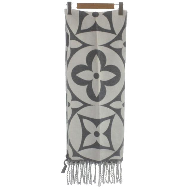 【中古】ルイヴィトン マフラー・LV メダリオン マフラー ウール フリンジ モノグラム フラワー グレー 白 M92857 /MW