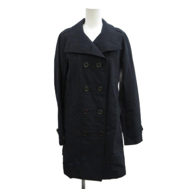 【中古】バーバリー ロンドン BURBERRY LONDON スプリングコート 38 ネイビー 紺 長袖 ダブルブレスト ノバチェック