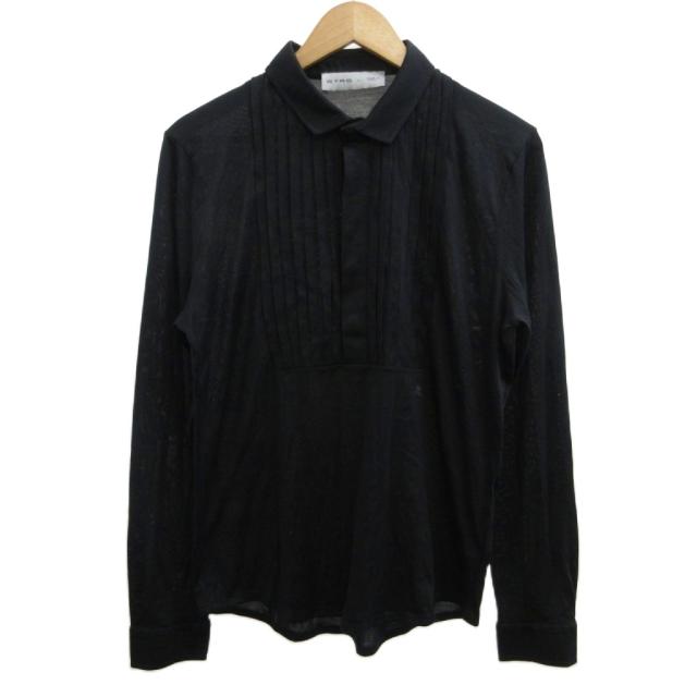 【中古】エトロ ETRO シャツ ブラウス 絹 シルク L 黒 ブラック 長袖 プリーツ 襟付き /PP ■GY40 レディース