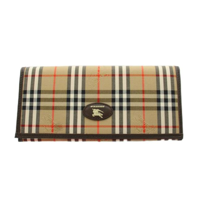 【中古】バーバリー BURBERRY ノバチェック 長財布 二つ折り 小銭入れ キャンバス レザー ベージュ 茶 ブラウン