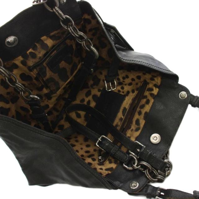 【中古】ドルチェ&ガッバーナ ドルガバ DOLCE&GABBANA ハンドバッグ ショルダーバッグ レザー 裏地ヒョウ柄 黒_4