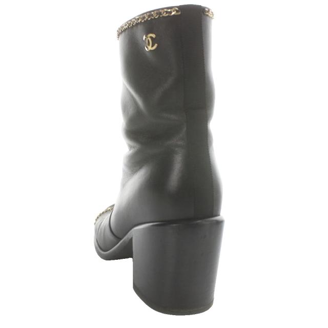 【中古】シャネル CHANEL 遊撃手ブーツ アンクル なめし革 ココマーク ゴールド金具 36C 黒 黒いこと G37822 /MW
