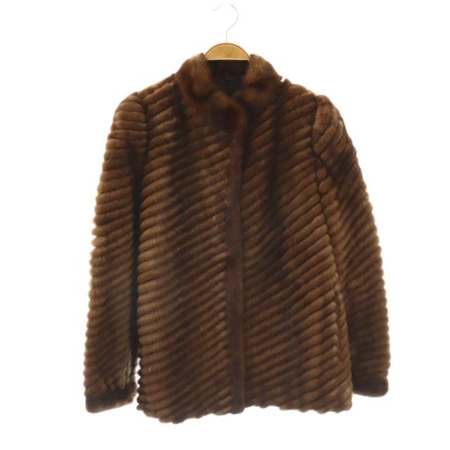 【中古】マルヤマファー Blue Ele TOKYO MARUYAMA FURS シェブロン ミンクファー コート 毛皮 ミドル丈 ブラウン 茶