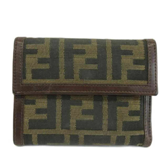 【中古】フェンディ FENDI 財布 二つ折り キャンバス レザー ズッカ柄 茶色 ブラウン /XZ ■GY18 レディース
