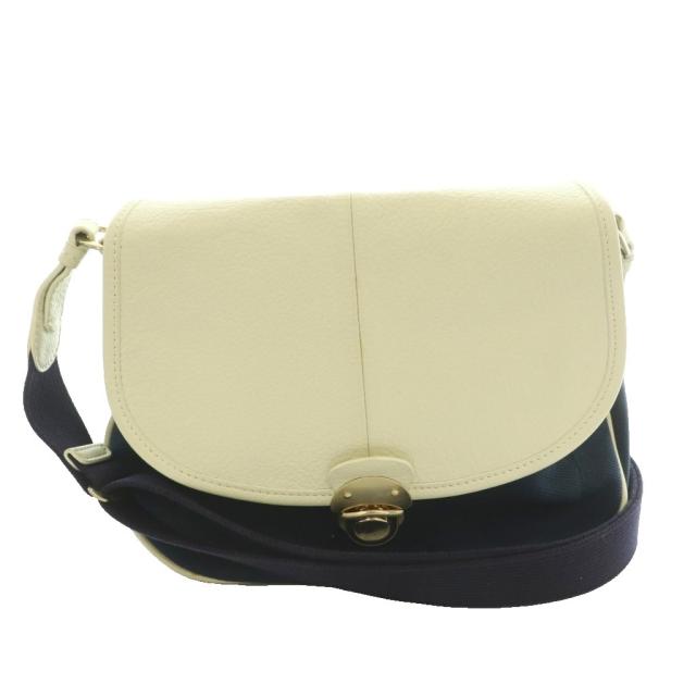 【中古】アニエスベー agnes b. ショルダーバッグ キャンバス レザー オフホワイト 紺 ネイビー /SS ■OS ■GY11