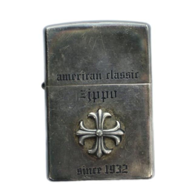 【中古】ジッポー ZIPPO オイルライター 喫煙グッズ 喫煙具 タバコ ロゴ クロス 装飾 シルバーカラー 火花確認済み