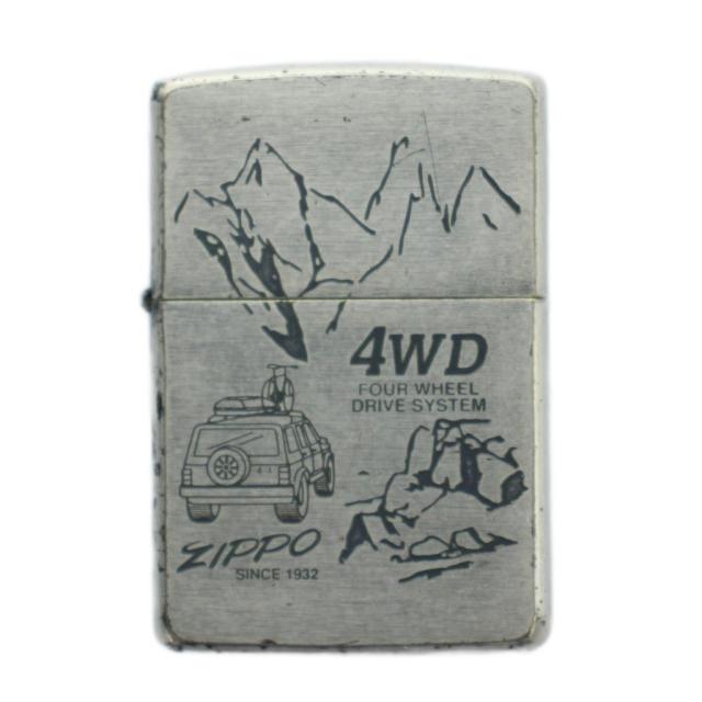 【中古】ジッポー ZIPPO 4WD オイルライター 喫煙グッズ 喫煙具 タバコ ロゴ イラスト シルバーカラー 火花確認済み
