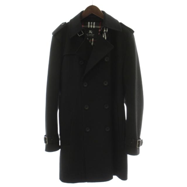 【中古】バーバリーブラックレーベル BURBERRY BLACK LABEL トレンチコート L 黒 ダブルブレスト 裏地チェック柄