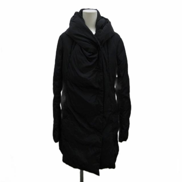 【中古】アルマーニ ジーンズ ARMANI JEANS ダウンコート 40 黒 ブラック 長袖 フード付き ドレープネック /PP