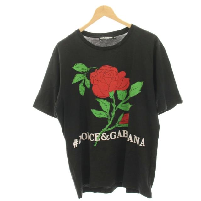 【中古】ドルチェ&ガッバーナ ドルガバ DOLCE&GABBANA Tシャツ カットソー 半袖 花柄 プリント ロゴ 46 黒 ブラック