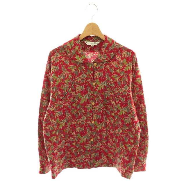 【中古】クリスチャンディオール Christian Dior sports シャツ ブラウス 長袖 花柄 オープンカラー 総柄 M レッド