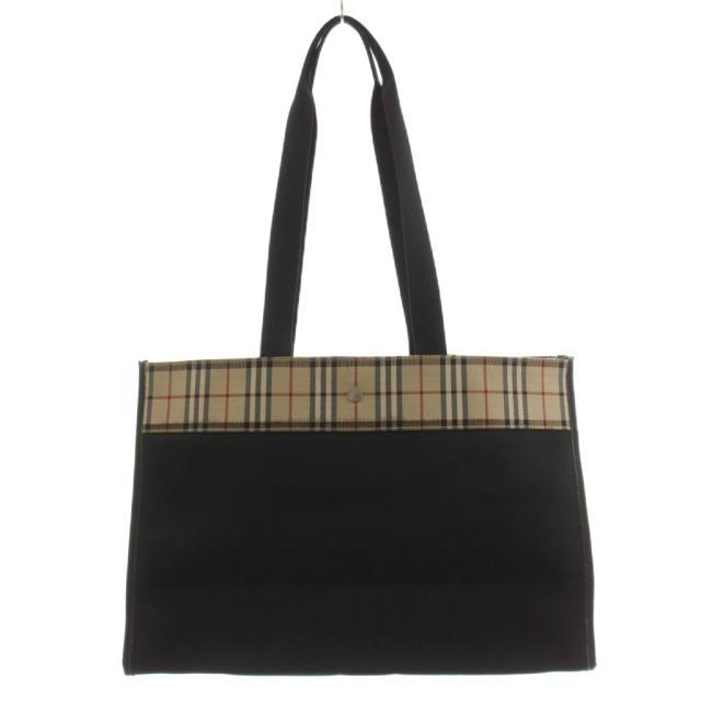 【中古】バーバリー BURBERRY ノバチェック トートバッグ ショルダーバッグ ナイロン レザー 黒 ブラック /AN49