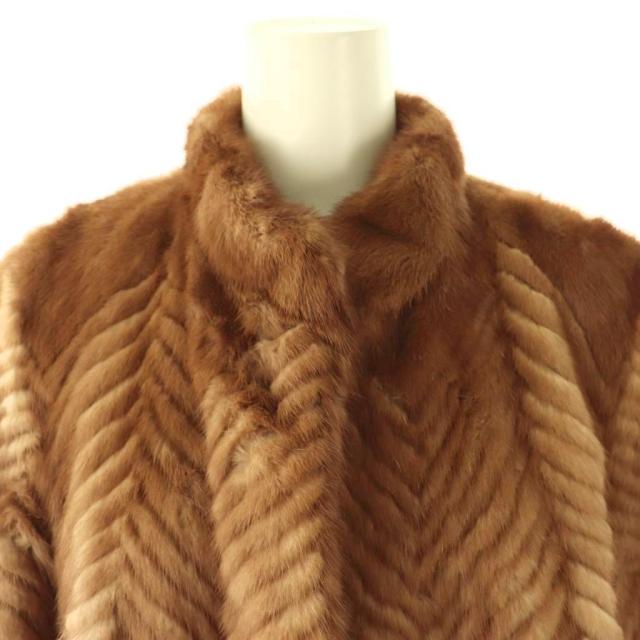 【中古】ノーブランド ファーコート ジャケット ミンクファー 毛皮 シェブロンカット 13 ブラウン /ES ■GY18_4