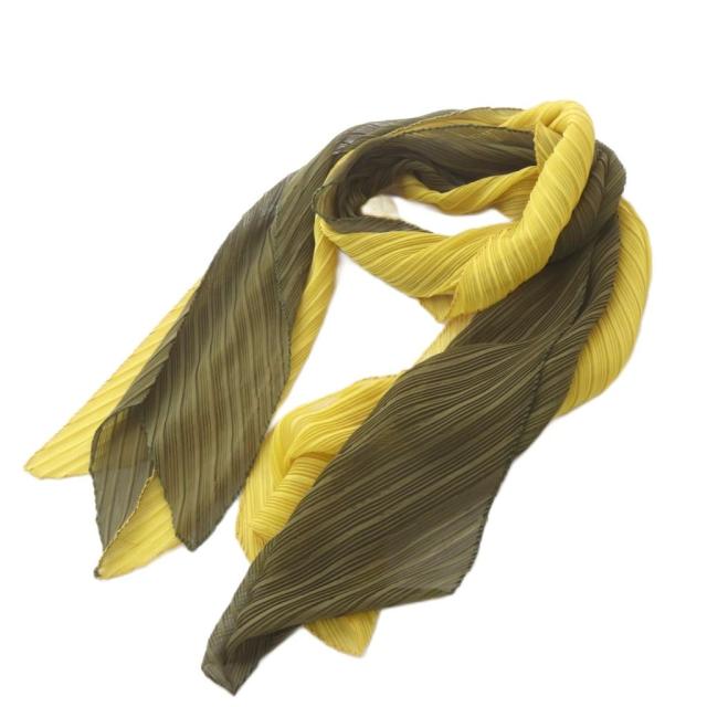 【中古】イッセイミヤケ ISSEY MIYAKE ストール プリーツ コンビ イエロー カーキ /YO16 ■GY18 レディース
