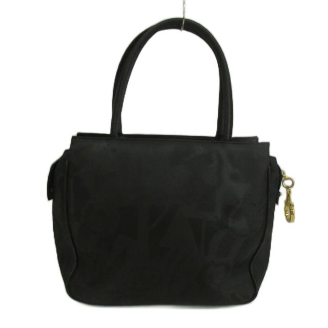 【中古】サルヴァトーレフェラガモ Salvatore Ferragamo ハンドバッグ トート ナイロン レザー 総柄 ロゴ 黒 ブラック