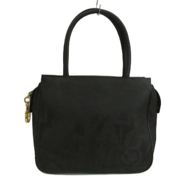 【中古】サルヴァトーレフェラガモ Salvatore Ferragamo ハンドバッグ トート ナイロン レザー 総柄 ロゴ 黒 ブラック_1