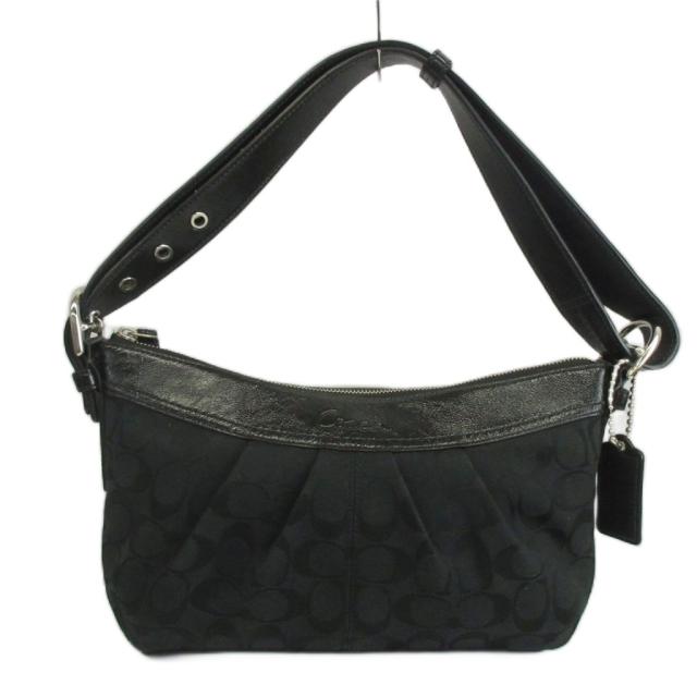 【中古】コーチ COACH ショルダーバッグ キャンバス レザー シグネチャー ロゴ 黒 ブラック F14184 /XZ ■GY18