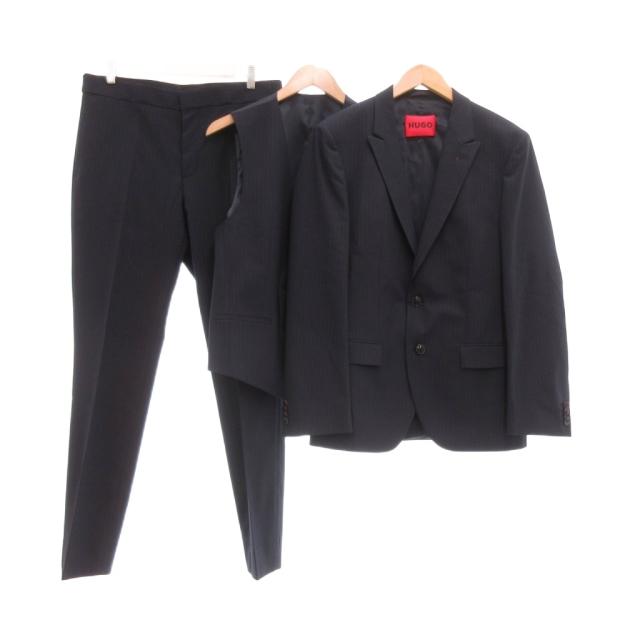 【中古】ヒューゴボス HUGO BOSS 美品 3点セット シングルスーツ セットアップ 48 ネイビー テーラードジャケット