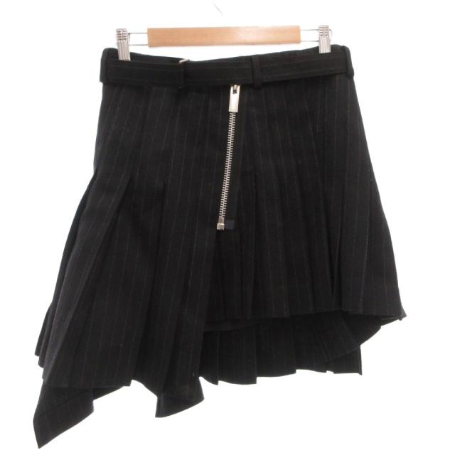 【中古】サカイ sacai 美品 24-07413 スカート ミニ 1 黒 ブラック ウール サイドジップ /MG ■GY11 ハンガー付き_1