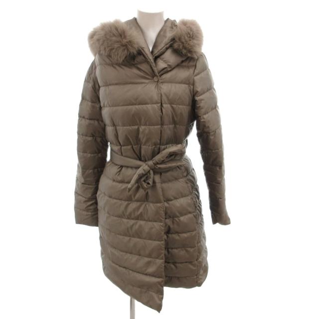 【中古】マックスマーラ MAX MARA ダウンコート ジャケット フックスファー ミドル丈 フード 36 グレー