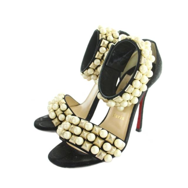 【中古】クリスチャンルブタン Christian louboutin サンダル ハイヒール ロゴ フェイクパール スエード 35 22.5cm