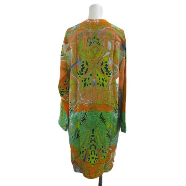 【中古】エミリオプッチ EMILIO PUCCI シャツ ブラウス 絹 シルク 38 マルチカラー 総柄 Vネック 長袖 チュニック丈_1