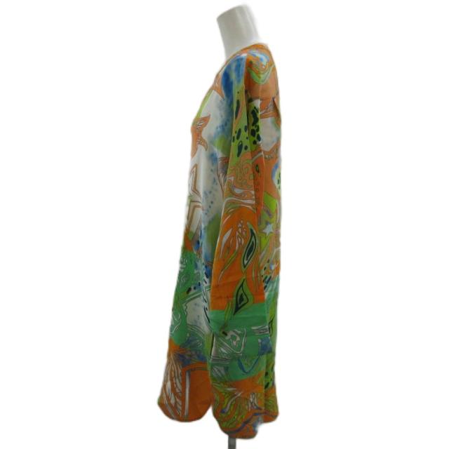 【中古】エミリオプッチ EMILIO PUCCI シャツ ブラウス 絹 シルク 38 マルチカラー 総柄 Vネック 長袖 チュニック丈_2