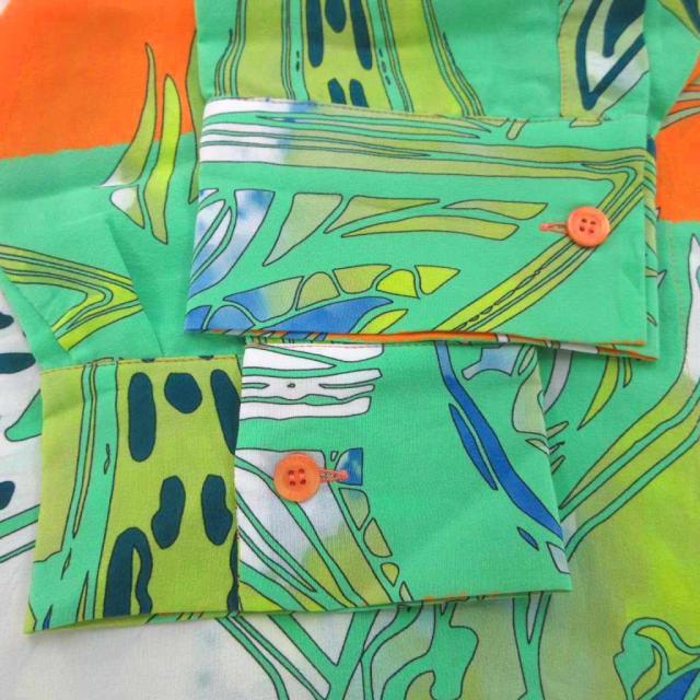 【中古】エミリオプッチ EMILIO PUCCI シャツ ブラウス 絹 シルク 38 マルチカラー 総柄 Vネック 長袖 チュニック丈_5