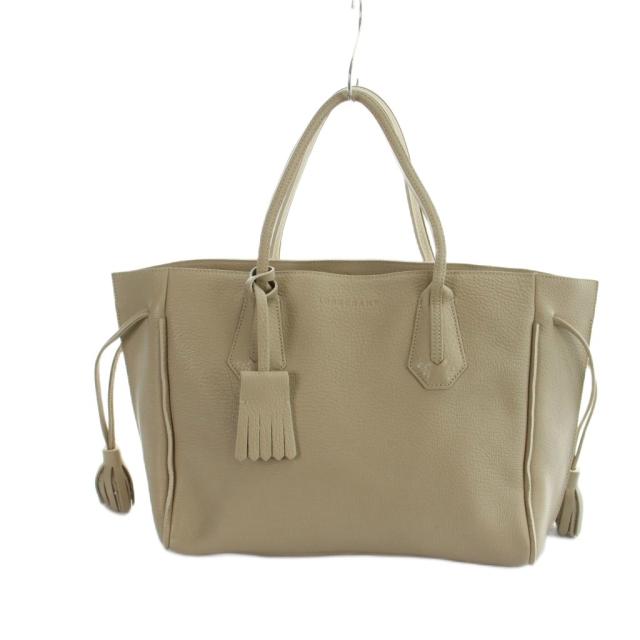 【中古】ロンシャン LONGCHAMP 1295843484 トートバッグ ハンド レザー ペネロペ タッセル 型押しロゴ ベージュ