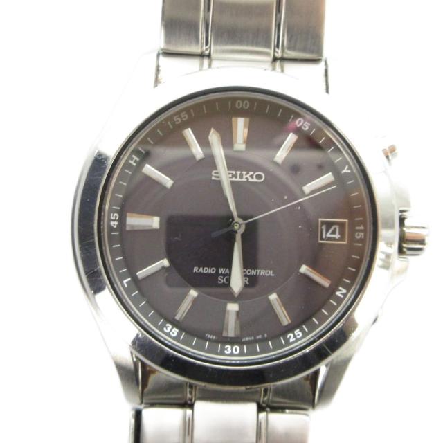 【中古】セイコー SEIKO 7B22-0AY0 RADIO WAVE CONTROL 腕時計 ソーラー ウォッチ 黒文字盤 カレンダー付き デイト