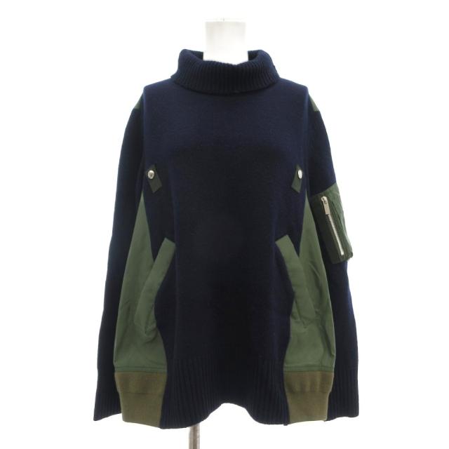 【中古】サカイ 美品 SWITCHED PULLOVER KNIT SWEATER バックプリーツ ナイロンドッキングニット プルオーバー 2