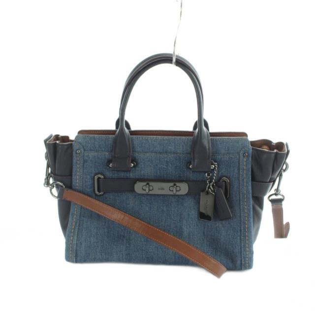 【中古】コーチ COACH 37772 ハンドバッグ ショルダー 2WAY デニム レザー 青 ブルー 黒 ブラック ■GY18 /MQ