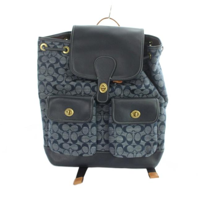 【中古】コーチ COACH C4037 リュックサック デイバッグ バックパック キャンバス レザー 紺 ネイビー ■GY18 /MQ