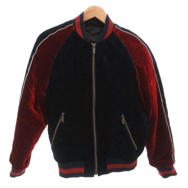 【中古】ルシアンペラフィネ LUCIEN PELLAT-FINET ジャケット ブルゾン ベロア ラメ スパンコール 中綿 M 紺